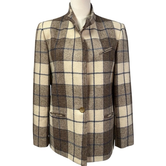 Vintage Bianca Plaid Single Button Wool Blazer Jacket Womens 12 Preppy Classic - Picture 1 of 15